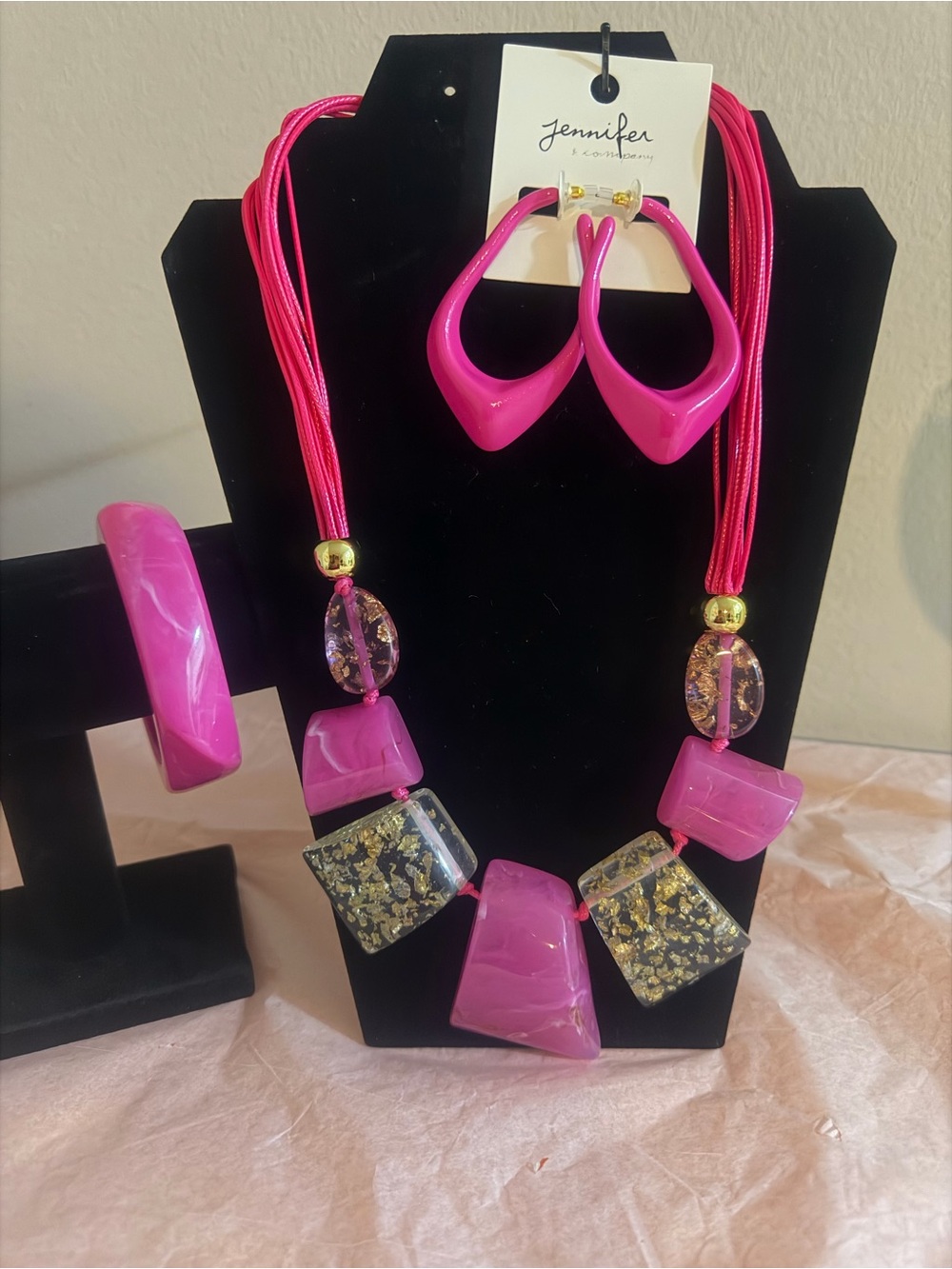 Pink Resin Statement Necklace Set